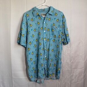 Tipsy Elves Shirt Rayon Dinosaur Taco Print Button Up Short Sleeve Party XL
